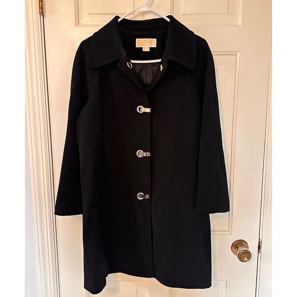 Michael Kors‎ Black Coat Silver Hardware Classic Career Jacket Size M - Picture 1 of 10